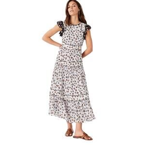 Ann Taylor Mixed Animal Print Ruffle Sleeve Maxi Dress Gray Smoke 12 NEW